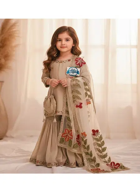 Oc 238 Pure Gmy Silk Kids Wear Top With Sharara Dupatta Online Wholesale